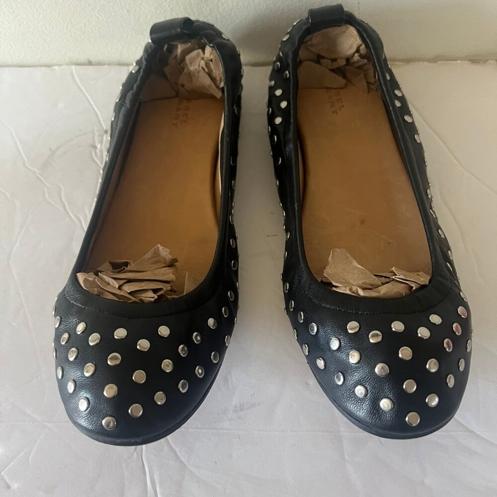 ISABEL MARANT BELNA STUDDED LEATHER BALLERINA FLATS SIZE 39 / 9 US - Picture 2 of 7